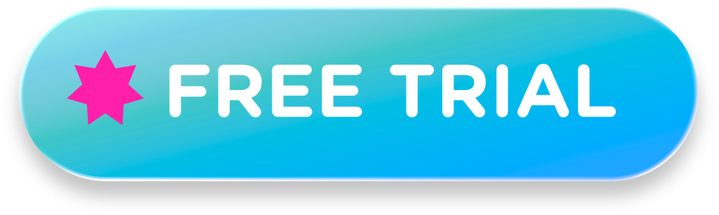 Blue rounded button with a pink star icon and the words “Free Trial” in large white letters.