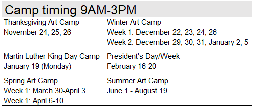 martin luther king art camp, presidents day art camp, spring art camp