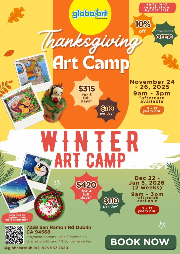 art camp for kids, thanksgiving art camp, winter art camp, art activities during holidays, art activity during school breaks